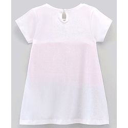 Babyhug 100%Cotton Short Sleeves Colour Block Frock Bow Applique - White Red Navy Blue