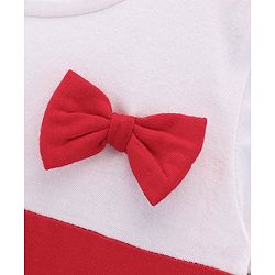Babyhug 100%Cotton Short Sleeves Colour Block Frock Bow Applique - White Red Navy Blue