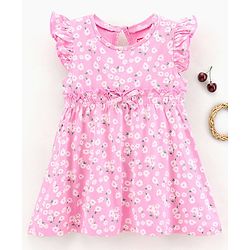 Babyhug 100% Cotton Short Sleeves Frock Floral Print - Pink
