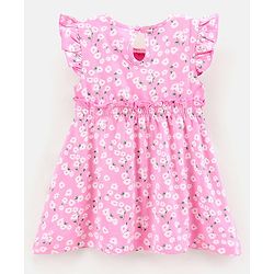 Babyhug 100% Cotton Short Sleeves Frock Floral Print - Pink