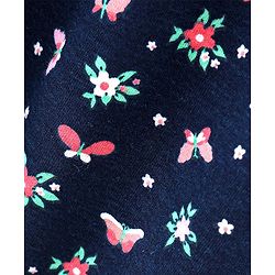 Babyhug 100% Cotton Knit Frill Sleeves Frock Floral & Butterflies Print - Navy Blue