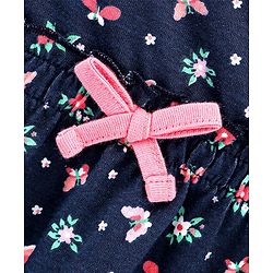 Babyhug 100% Cotton Knit Frill Sleeves Frock Floral & Butterflies Print - Navy Blue