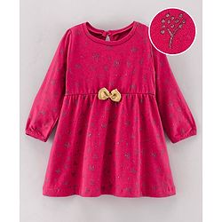 Babyhug 100%Cotton Full Sleeves Frock Floral Print - Fuchsia