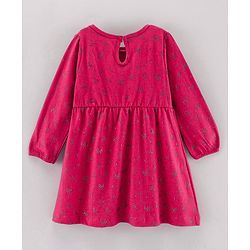 Babyhug 100%Cotton Full Sleeves Frock Floral Print - Fuchsia