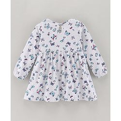 Babyhug 100% Cotton Full Sleeve Frock Butterfly Print - Ecru Melange
