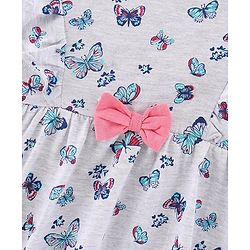 Babyhug 100% Cotton Full Sleeve Frock Butterfly Print - Ecru Melange