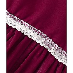 Babyhug Full Sleeves with Frill Velvet Party Frock with Lace - Fuschia