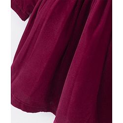 Babyhug Full Sleeves with Frill Velvet Party Frock with Lace - Fuschia