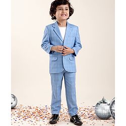Babyhug Full Sleeves Checked Party Suit - Blue