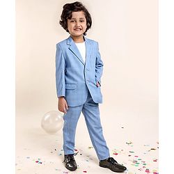 Babyhug Full Sleeves Checked Party Suit - Blue