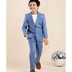 Babyhug Full Sleeves Party Suit with Solid - Blue