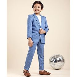 Babyhug Full Sleeves Party Suit with Solid - Blue