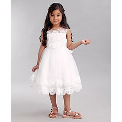 Babyhug Sleeveless Party Wear Frock with Corsage - White