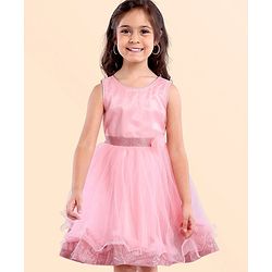 Babyhug Sleeveless Party Frock With Floral Applique - Pink