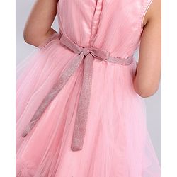 Babyhug Sleeveless Party Frock With Floral Applique - Pink