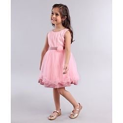 Babyhug Sleeveless Party Frock With Floral Applique - Pink