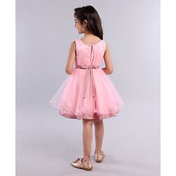 Babyhug Sleeveless Party Frock With Floral Applique - Pink