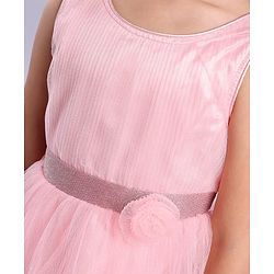 Babyhug Sleeveless Party Frock With Floral Applique - Pink