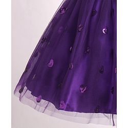 Babyhug Sleeveless Sequins Party Frock With Floral Applique - Aubergine