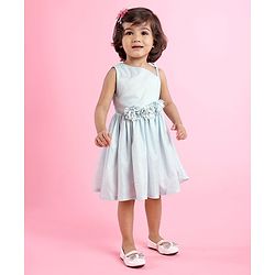 Babyhug Party Wear Sleeveless Frock Floral Appliques - Light Blue