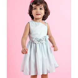 Babyhug Party Wear Sleeveless Frock Floral Appliques - Light Blue