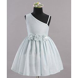 Babyhug Party Wear Sleeveless Frock Floral Appliques - Light Blue