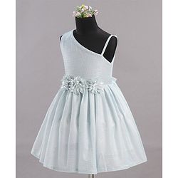Babyhug Party Wear Sleeveless Frock Floral Appliques - Light Blue
