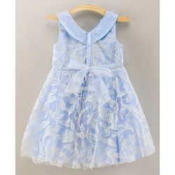 Babyhug Sleeveless Party Wear Dress Floral Appliques - Frozen Blue