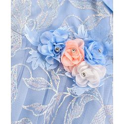 Babyhug Sleeveless Party Wear Dress Floral Appliques - Frozen Blue