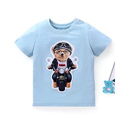 Babyhug Half Sleeves T-Shirt Riding Bear Patch - Blue