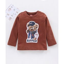 Babyhug Full Sleeves T-Shirt Bear Patch Applique - Brown