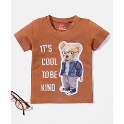 Babyhug Cotton Half Sleeves T-Shirt Bear Patch - Brown