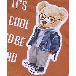 Babyhug Cotton Half Sleeves T-Shirt Bear Patch - Brown