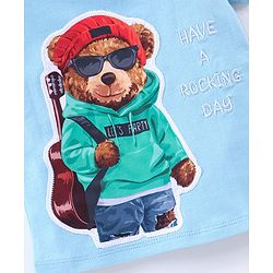 Babyhug Cotton Knit Half Sleeves T-shirt Bear Patch with Embroidery - Blue