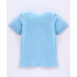 Babyhug Cotton Knit Half Sleeves T-shirt Bear Patch with Embroidery - Blue