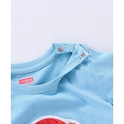 Babyhug Cotton Knit Half Sleeves T-shirt Bear Patch with Embroidery - Blue