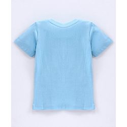 Babyhug Cotton Knit Half Sleeves T-shirt Bear Patch with Embroidery - Blue