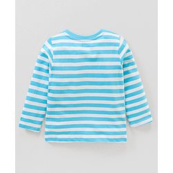 Babyhug Cotton Full Sleeves Giraffe Print & Stripes T-Shirt - Blue