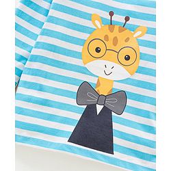 Babyhug Cotton Full Sleeves Giraffe Print & Stripes T-Shirt - Blue