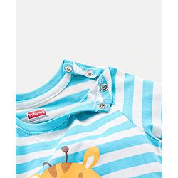 Babyhug Cotton Full Sleeves Giraffe Print & Stripes T-Shirt - Blue
