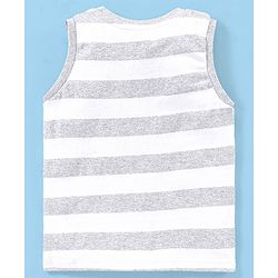 Babyhug Cotton Jersey Knit Sleeveless Striped T-Shirt Dino Print - Grey Melange