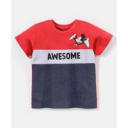 Babyhug Cotton Half Sleeves T-Shirts Awesome  Micky Mouse Print - Red & Navy Blue
