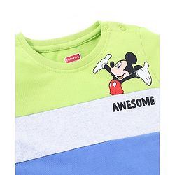 Babyhug Cotton Knit Half Sleeves Cut & Sew T-Shirt Mickey Mouse Print - Blue & Green