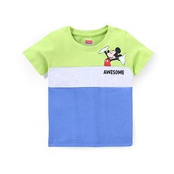 Babyhug Cotton Knit Half Sleeves Cut & Sew T-Shirt Mickey Mouse Print - Blue & Green