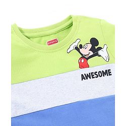 Babyhug Cotton Knit Half Sleeves Cut & Sew T-Shirt Mickey Mouse Print - Blue & Green