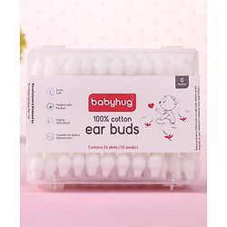 Babyhug Paper Stick Cotton Buds with Ear Drum Protection - 55 Pieces