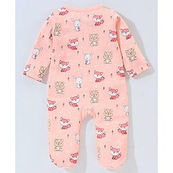 Babyhug 100% Cotton Full Sleeves Footed Sleep Suit Fox Print - Peach