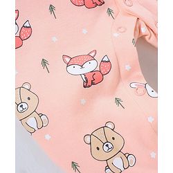 Babyhug 100% Cotton Full Sleeves Footed Sleep Suit Fox Print - Peach