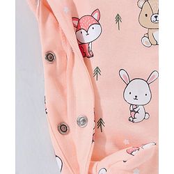 Babyhug 100% Cotton Full Sleeves Footed Sleep Suit Fox Print - Peach