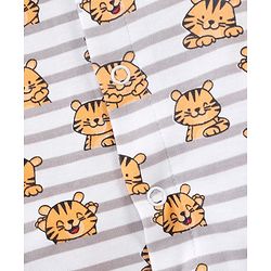 Babyhug Cotton Knit Full Sleeves Footed Sleepsuits Tiger Printed - Grey Mélange